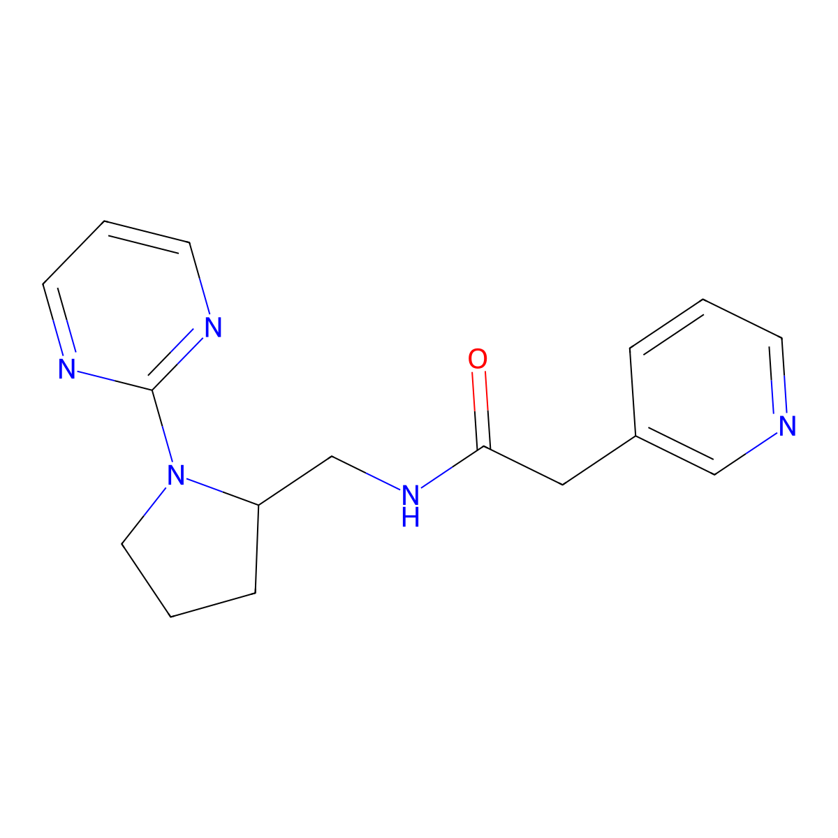 2-(pyridin-3-yl)-N-{[1-(pyrimidin-2-yl)pyrrolidin-2-yl]methyl}acetamide molecular structure, CAS 2097895-05-9