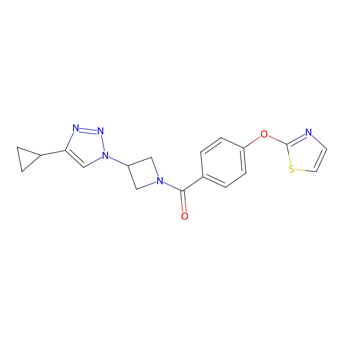 (3-(4-cyclopropyl-1H-1,2,3-triazol-1-yl)azetidin-1-yl)(4-(thiazol-2-yloxy)phenyl)methanone molecular structure, CAS 2097895-07-1