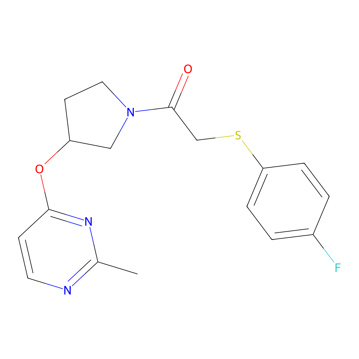 2-[(4-Fluorophenyl)sulfanyl]-1-{3-[(2-methylpyrimidin-4-yl)oxy]pyrrolidin-1-yl}ethan-1-one molecular structure, CAS 2097895-08-2