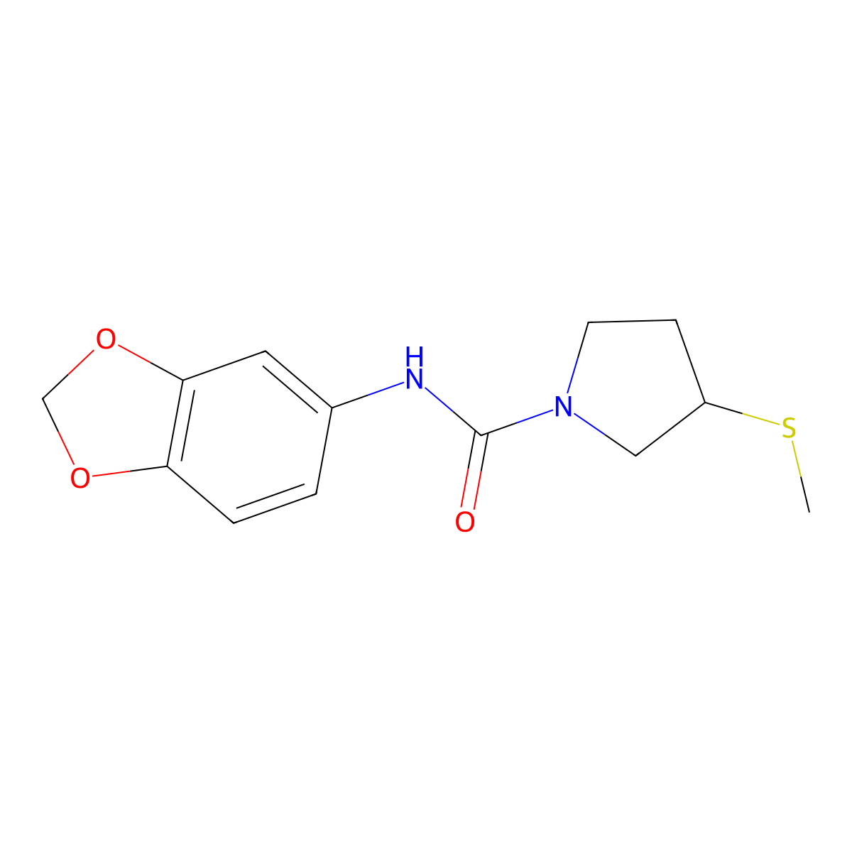 N-(2H-1,3-benzodioxol-5-yl)-3-(methylsulfanyl)pyrrolidine-1-carboxamide molecular structure, CAS 2097895-14-0