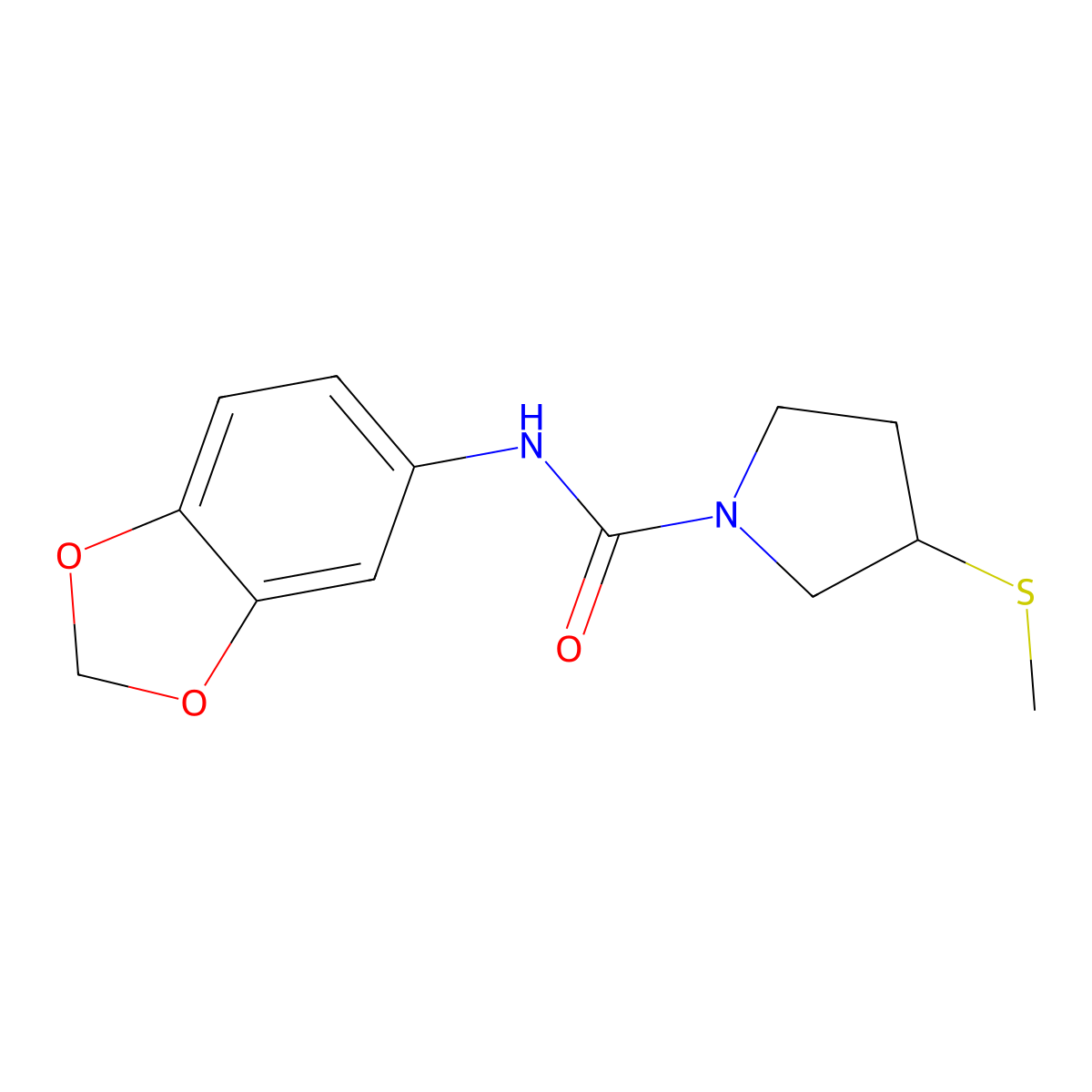 N-(2H-1,3-benzodioxol-5-yl)-3-(methylsulfanyl)pyrrolidine-1-carboxamide molecular structure, CAS 2097895-14-0