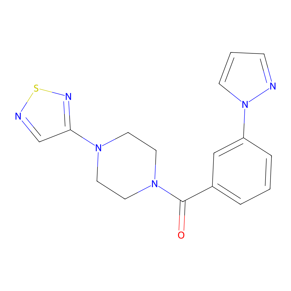 1-[3-(1H-pyrazol-1-yl)benzoyl]-4-(1,2,5-thiadiazol-3-yl)piperazine molecular structure, CAS 2097895-17-3