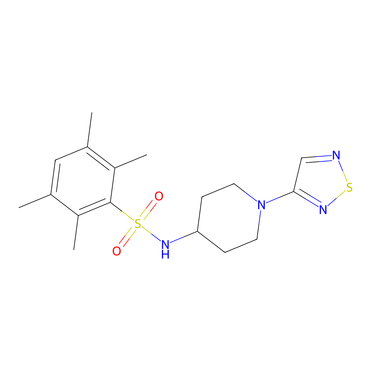 2,3,5,6-tetramethyl-N-[1-(1,2,5-thiadiazol-3-yl)piperidin-4-yl]benzene-1-sulfonamide molecular structure, CAS 2097895-23-1