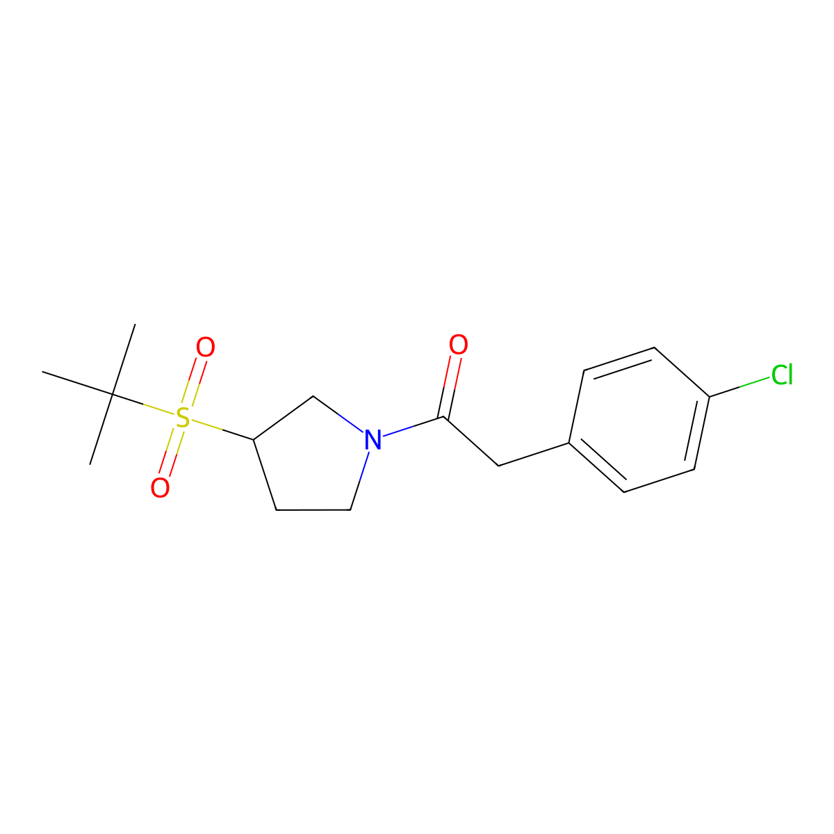 1-(3-(Tert-butylsulfonyl)pyrrolidin-1-yl)-2-(4-chlorophenyl)ethanone molecular structure, CAS 2097895-26-4