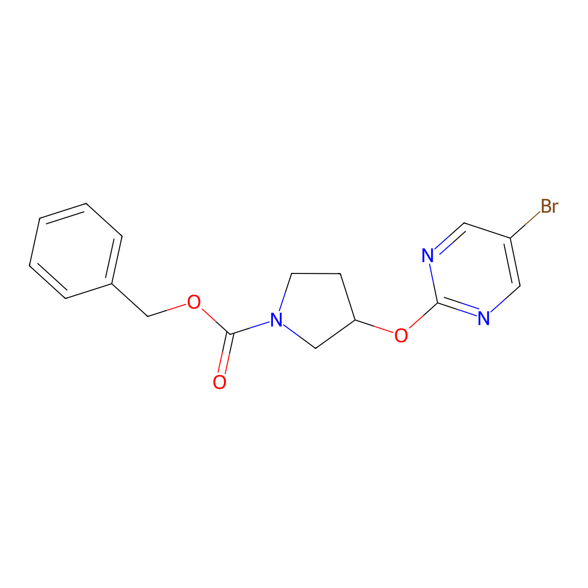 Benzyl 3-[(5-bromopyrimidin-2-yl)oxy]pyrrolidine-1-carboxylate molecular structure, CAS 2097895-28-6