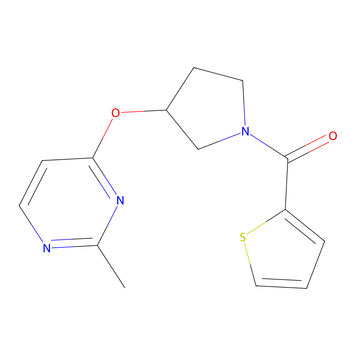 2-Methyl-4-{[1-(thiophene-2-carbonyl)pyrrolidin-3-yl]oxy}pyrimidine molecular structure, CAS 2097895-34-4