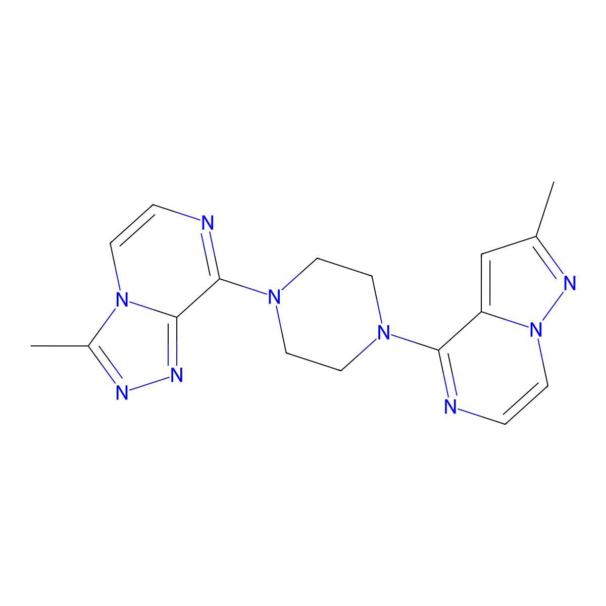 1-{3-Methyl-[1,2,4]triazolo[4,3-a]pyrazin-8-yl}-4-{2-methylpyrazolo[1,5-a]pyrazin-4-yl}piperazine molecular structure, CAS 2097895-35-5