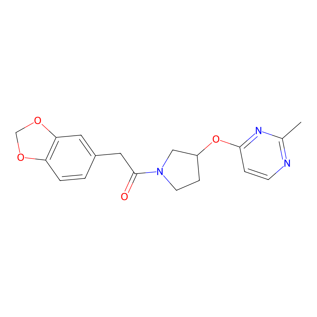 2-(2H-1,3-benzodioxol-5-yl)-1-{3-[(2-methylpyrimidin-4-yl)oxy]pyrrolidin-1-yl}ethan-1-one molecular structure, CAS 2097895-37-7