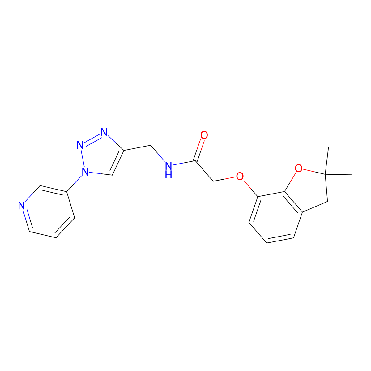 2-((2,2-dimethyl-2,3-dihydrobenzofuran-7-yl)oxy)-N-((1-(pyridin-3-yl)-1H-1,2,3-triazol-4-yl)methyl)acetamide molecular structure, CAS 2097895-41-3
