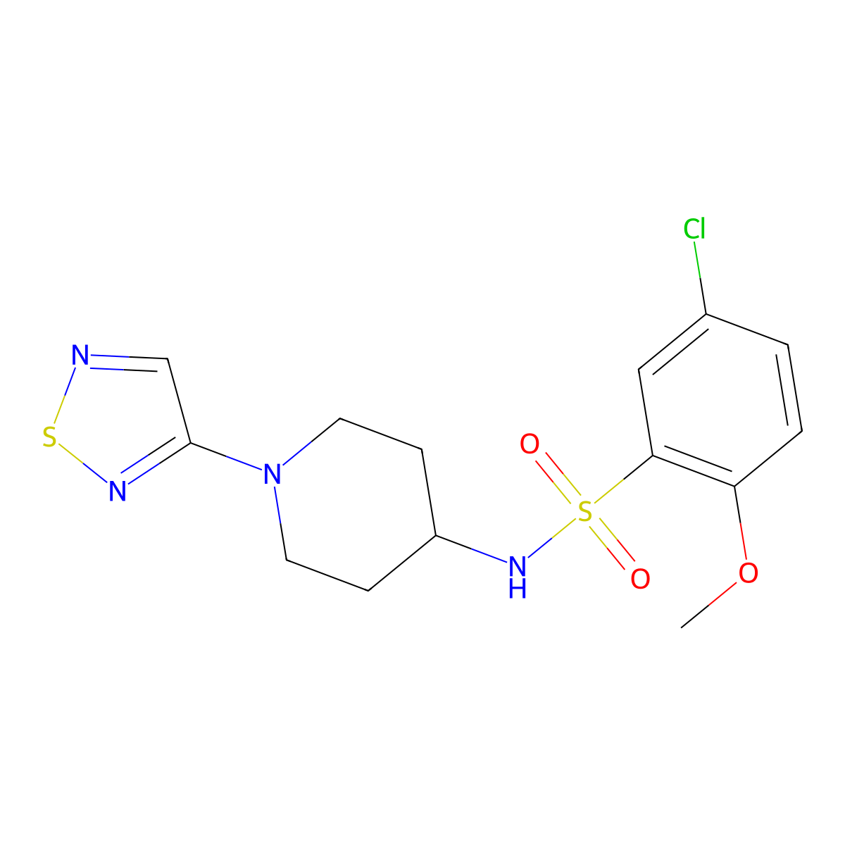 5-chloro-2-methoxy-N-[1-(1,2,5-thiadiazol-3-yl)piperidin-4-yl]benzene-1-sulfonamide molecular structure, CAS 2097895-44-6