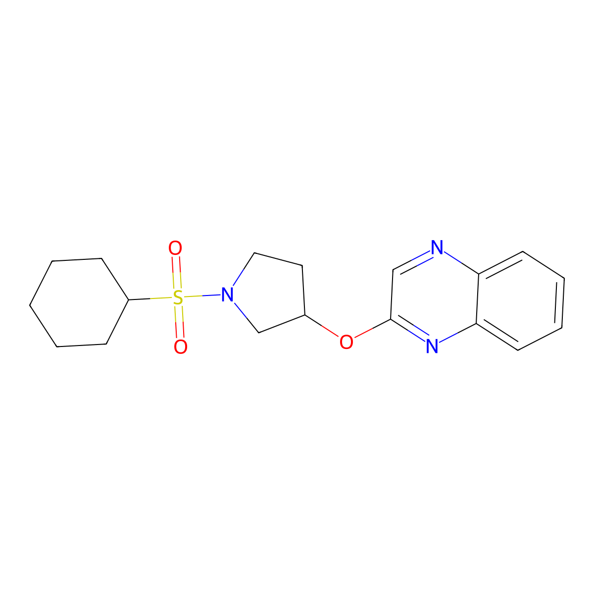 2-{[1-(Cyclohexanesulfonyl)pyrrolidin-3-yl]oxy}quinoxaline molecular structure, CAS 2097895-51-5