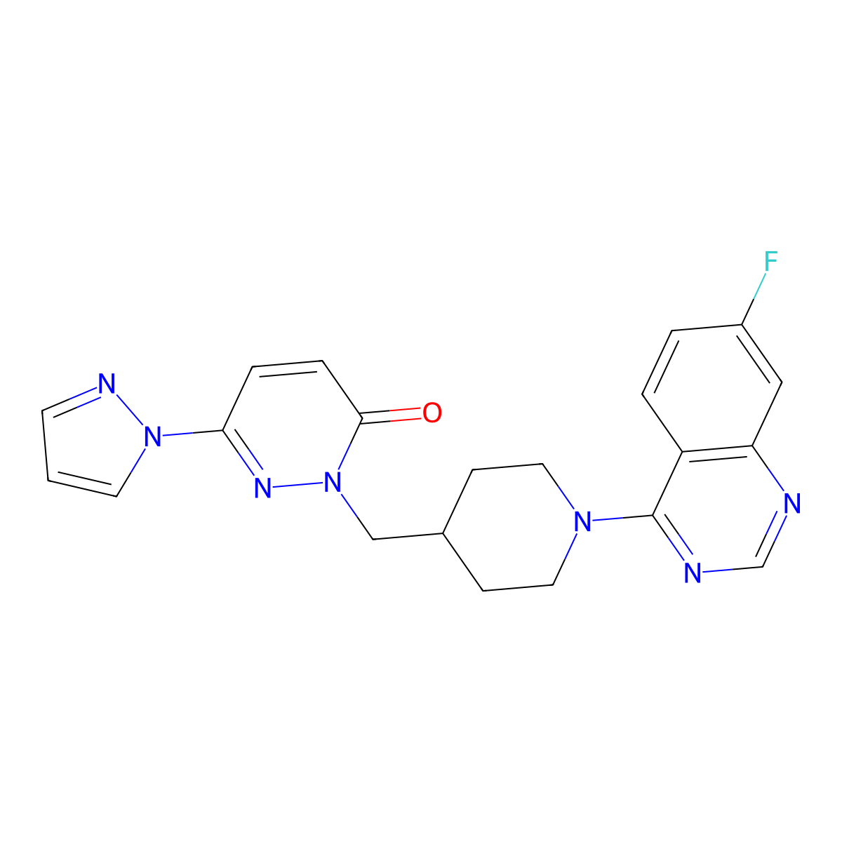 2-{[1-(7-fluoroquinazolin-4-yl)piperidin-4-yl]methyl}-6-(1H-pyrazol-1-yl)-2,3-dihydropyridazin-3-one molecular structure, CAS 2097895-54-8