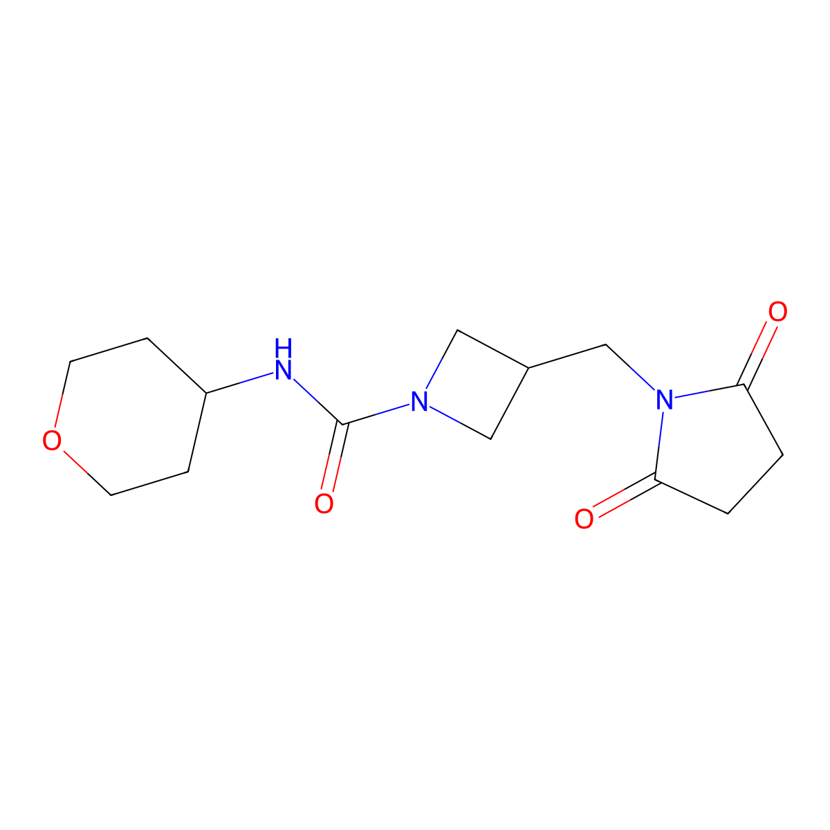 3-[(2,5-dioxopyrrolidin-1-yl)methyl]-N-(oxan-4-yl)azetidine-1-carboxamide molecular structure, CAS 2097895-55-9