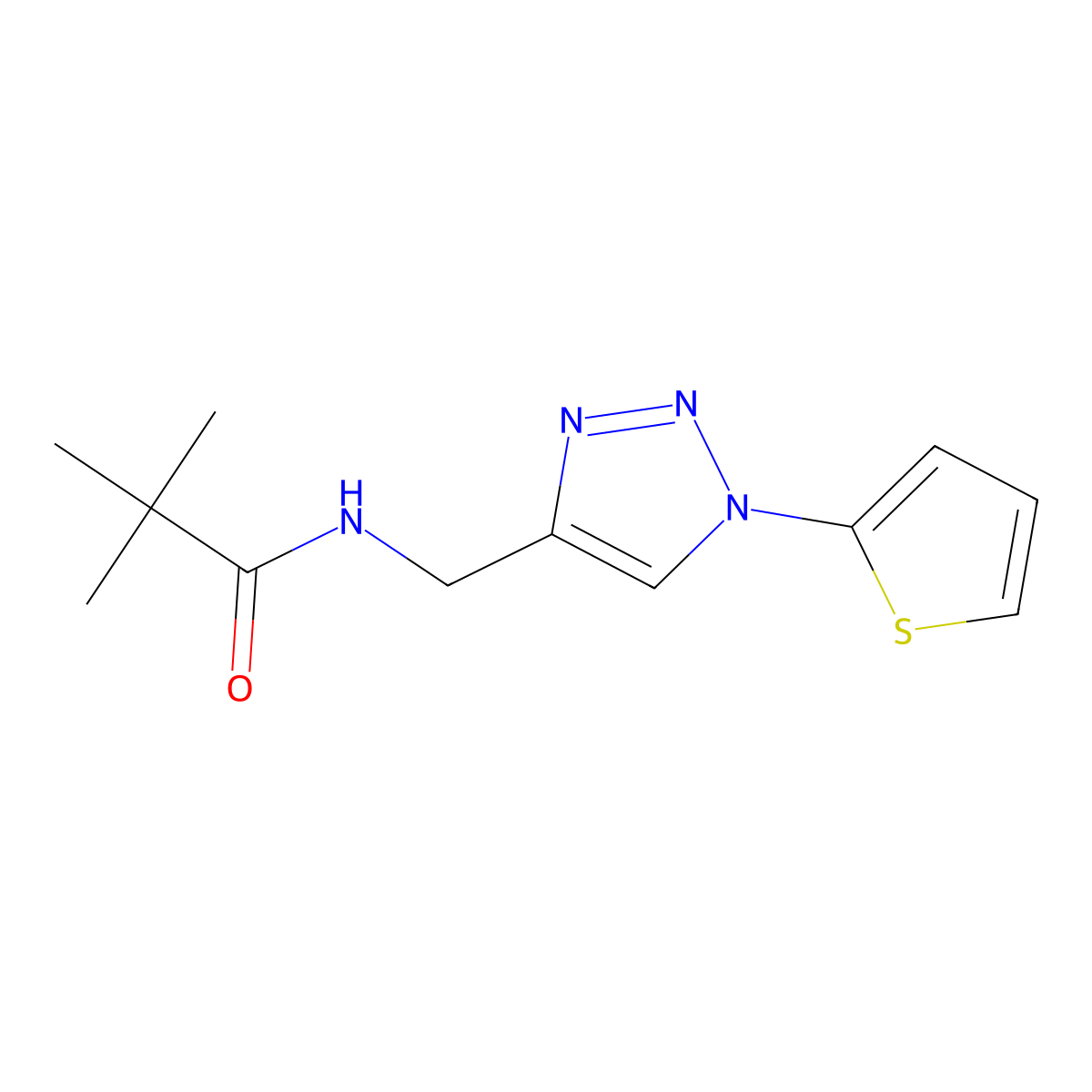 2,2-dimethyl-N-{[1-(thiophen-2-yl)-1H-1,2,3-triazol-4-yl]methyl}propanamide molecular structure, CAS 2097895-57-1