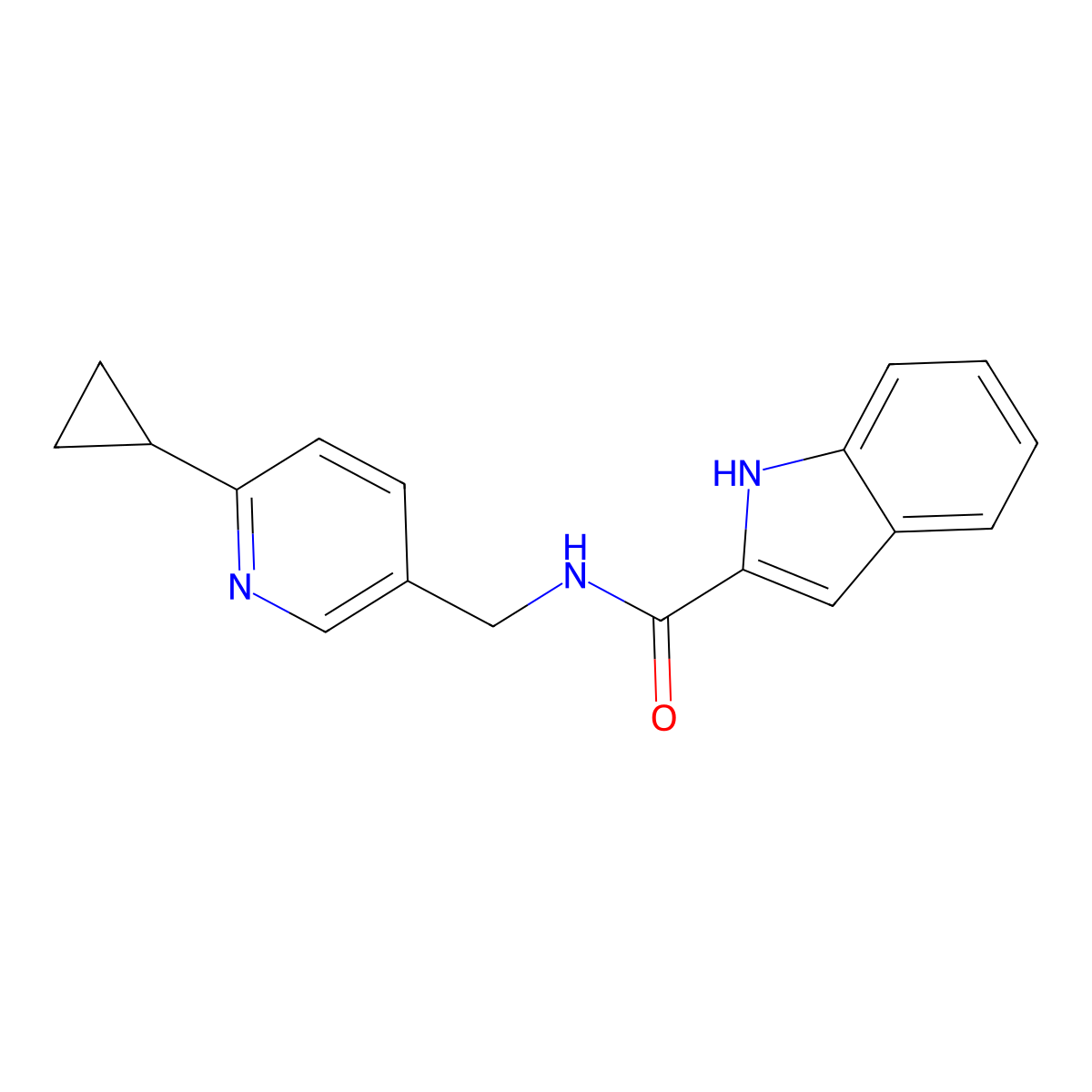 N-[(6-cyclopropylpyridin-3-yl)methyl]-1H-indole-2-carboxamide molecular structure, CAS 2097895-69-5