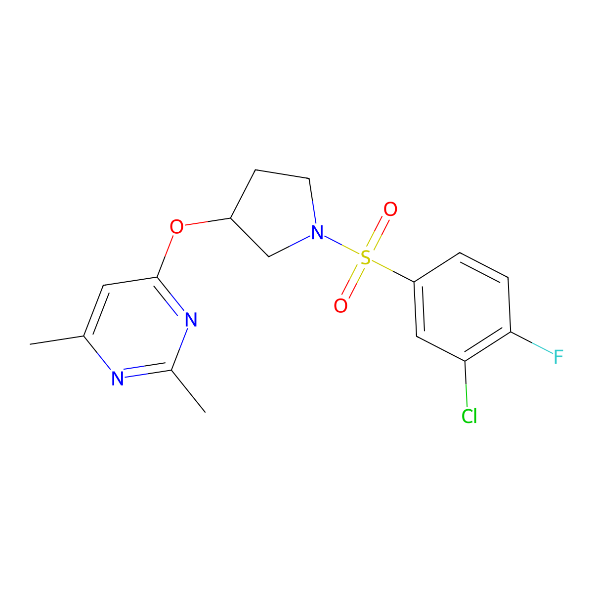 4-{[1-(3-Chloro-4-fluorobenzenesulfonyl)pyrrolidin-3-yl]oxy}-2,6-dimethylpyrimidine molecular structure, CAS 2097895-73-1