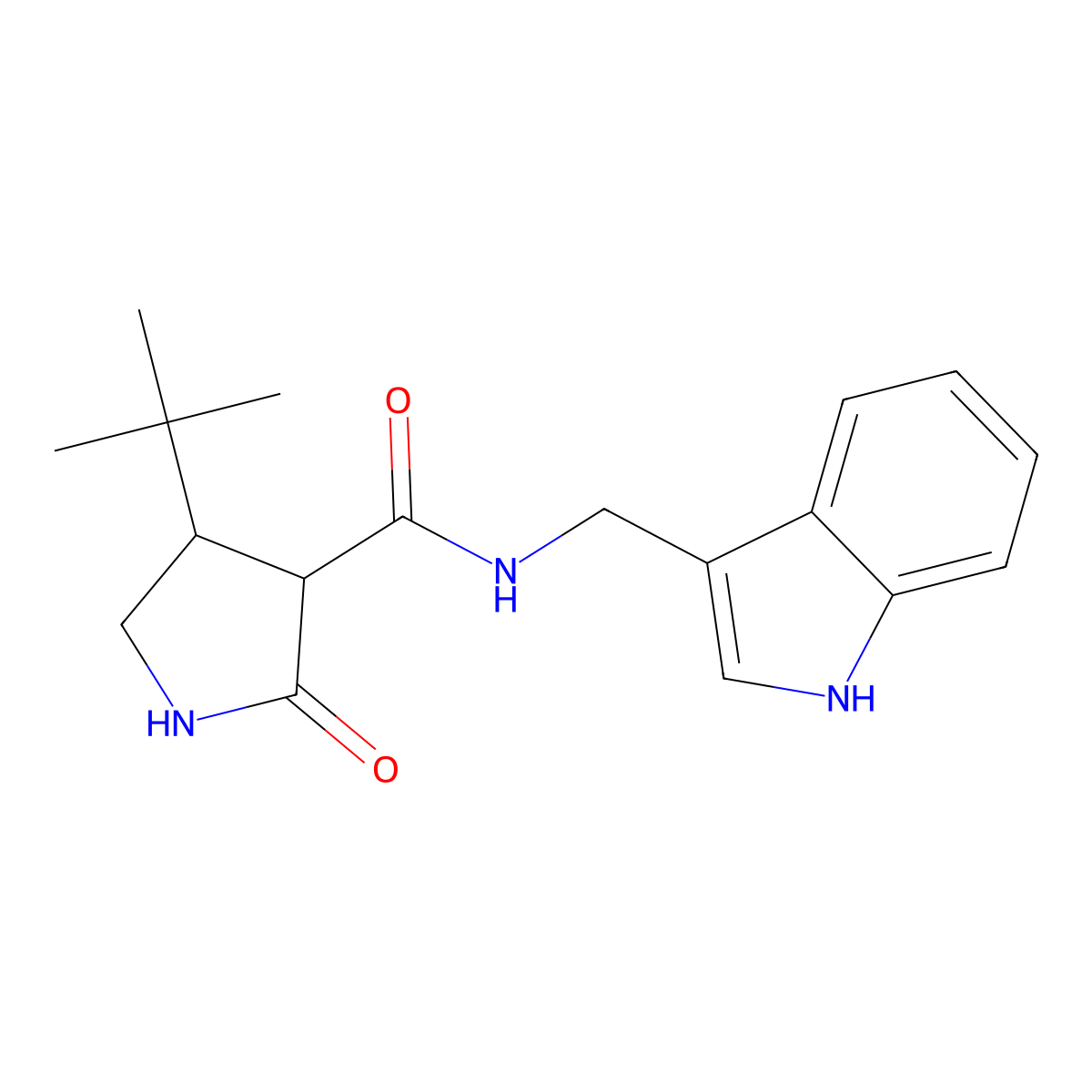4-tert-butyl-N-[(1H-indol-3-yl)methyl]-2-oxopyrrolidine-3-carboxamide molecular structure, CAS 2097895-74-2