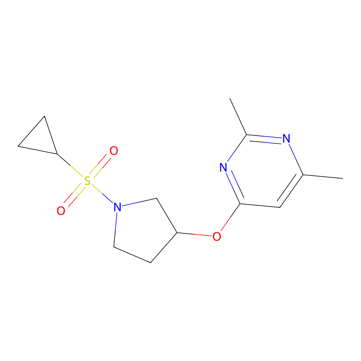 4-{[1-(Cyclopropanesulfonyl)pyrrolidin-3-yl]oxy}-2,6-dimethylpyrimidine molecular structure, CAS 2097895-77-5