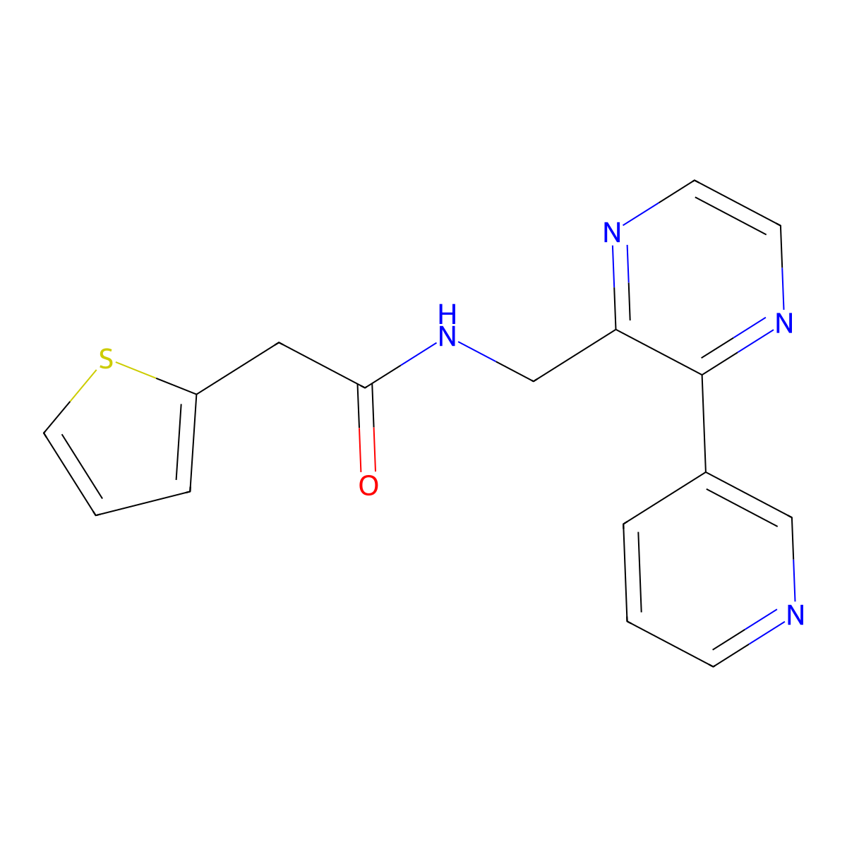 N-{[3-(pyridin-3-yl)pyrazin-2-yl]methyl}-2-(thiophen-2-yl)acetamide molecular structure, CAS 2097895-82-2