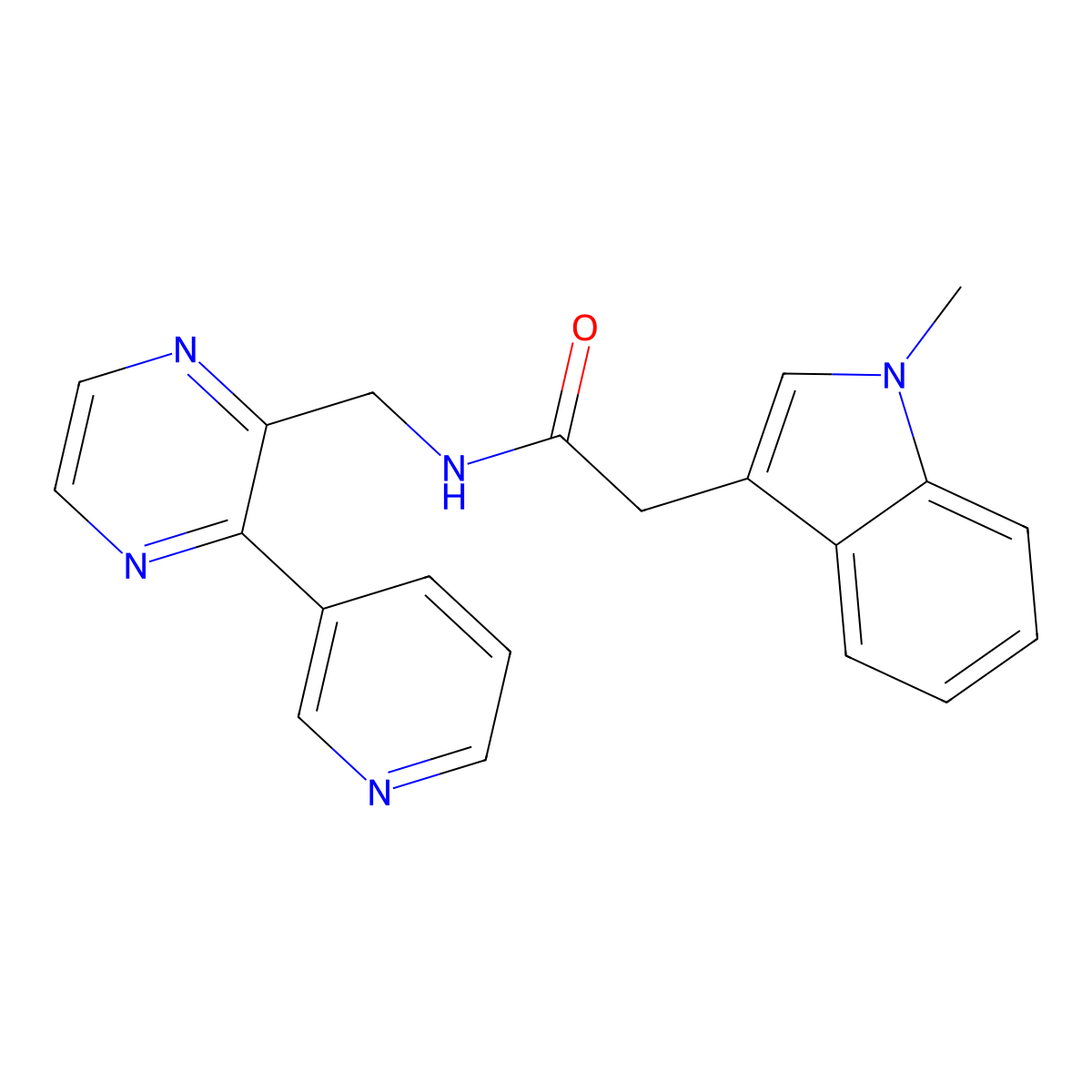 2-(1-methyl-1H-indol-3-yl)-N-{[3-(pyridin-3-yl)pyrazin-2-yl]methyl}acetamide molecular structure, CAS 2097895-84-4