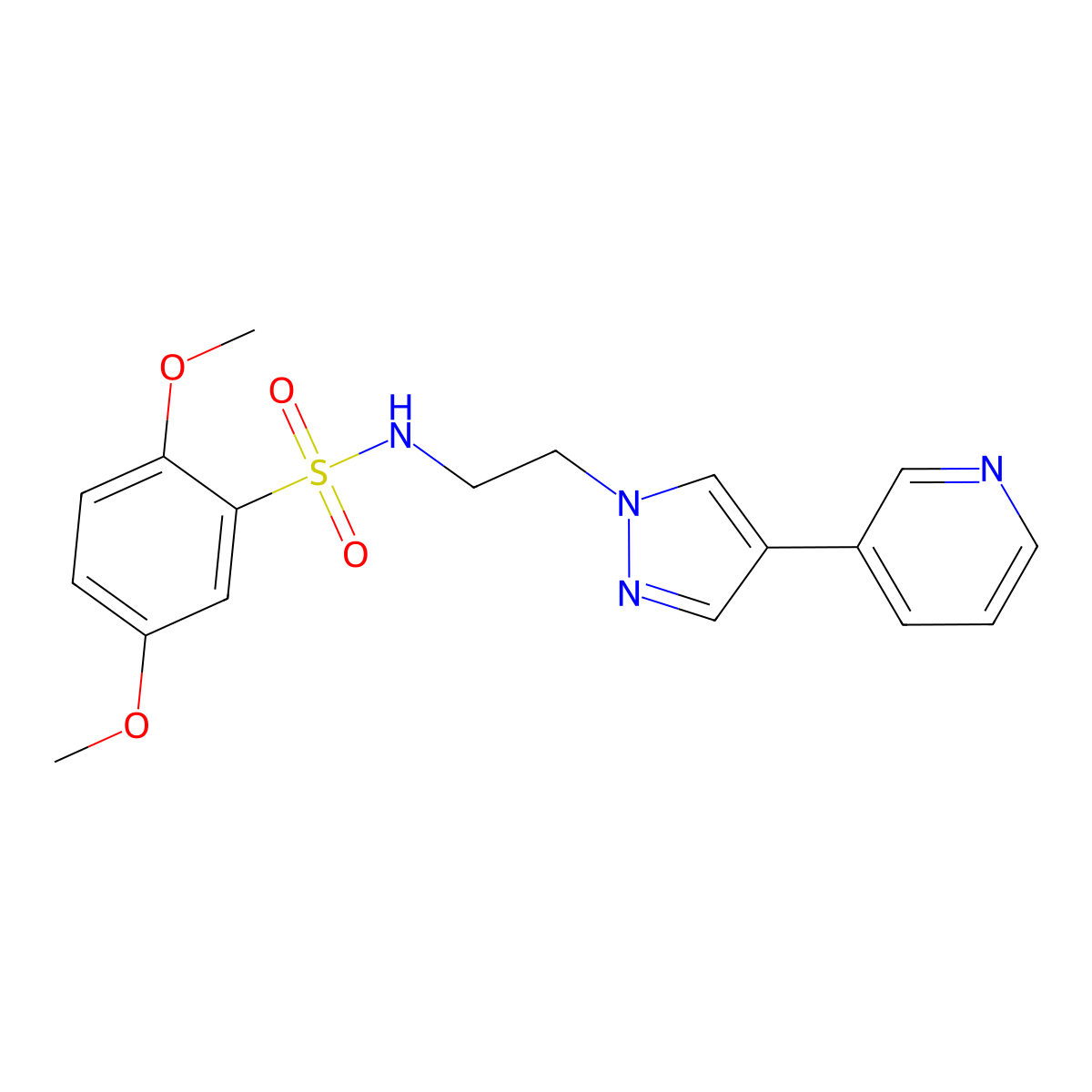 2,5-dimethoxy-N-{2-[4-(pyridin-3-yl)-1H-pyrazol-1-yl]ethyl}benzene-1-sulfonamide molecular structure, CAS 2097895-85-5