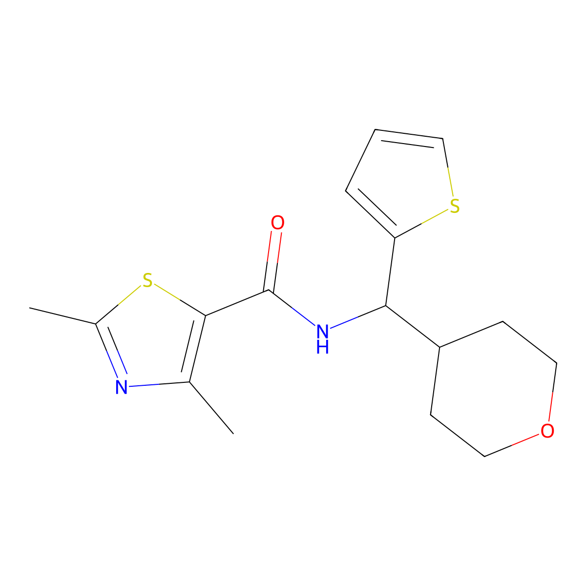 2,4-dimethyl-N-[(oxan-4-yl)(thiophen-2-yl)methyl]-1,3-thiazole-5-carboxamide molecular structure, CAS 2097895-87-7