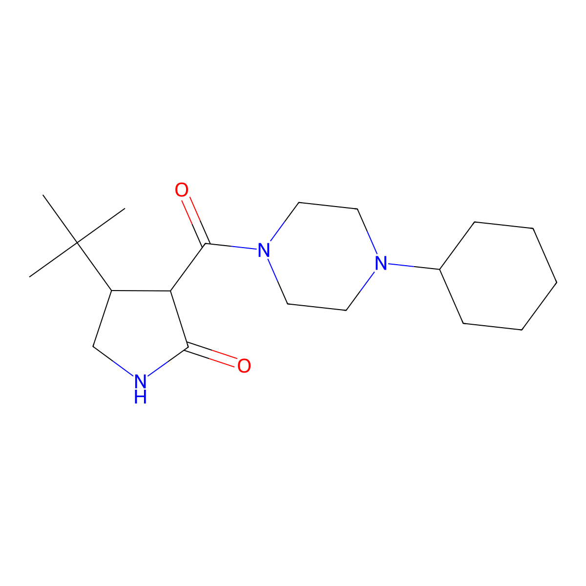 4-Tert-butyl-3-(4-cyclohexylpiperazine-1-carbonyl)pyrrolidin-2-one molecular structure, CAS 2097895-90-2