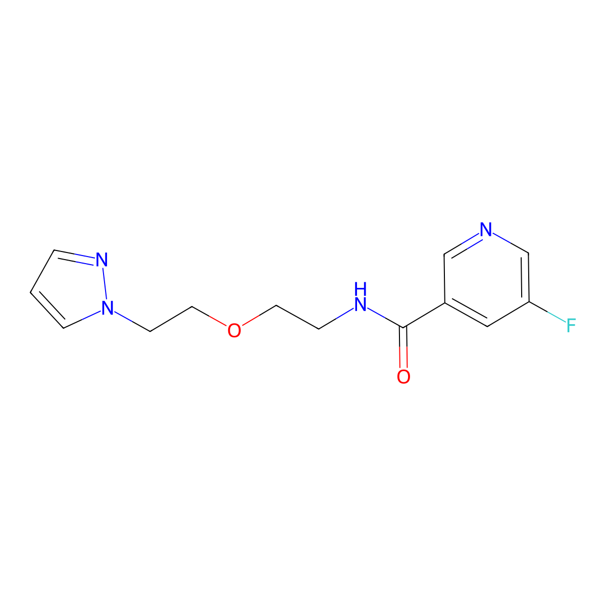 5-fluoro-N-{2-[2-(1H-pyrazol-1-yl)ethoxy]ethyl}pyridine-3-carboxamide molecular structure, CAS 2097895-95-7