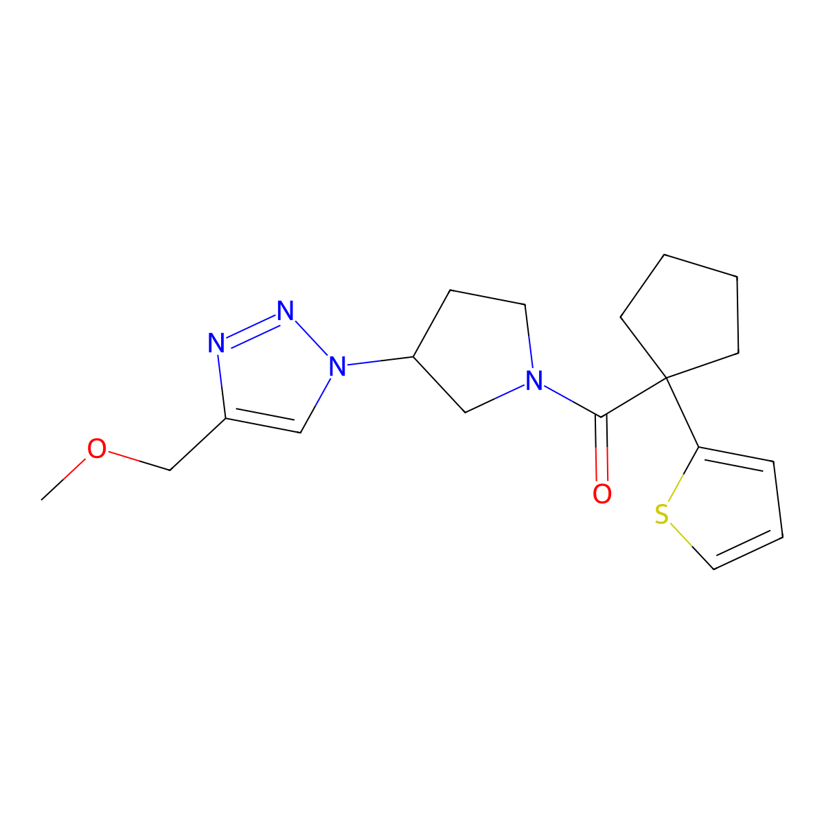 4-(methoxymethyl)-1-{1-[1-(thiophen-2-yl)cyclopentanecarbonyl]pyrrolidin-3-yl}-1H-1,2,3-triazole molecular structure, CAS 2097896-08-5