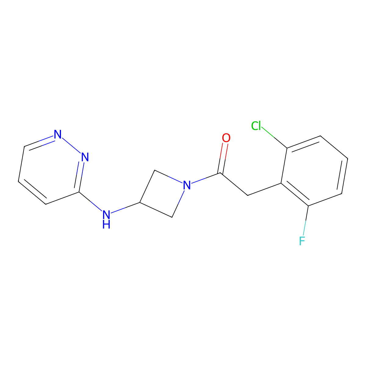 2-(2-Chloro-6-fluorophenyl)-1-{3-[(pyridazin-3-yl)amino]azetidin-1-yl}ethan-1-one molecular structure, CAS 2097896-09-6