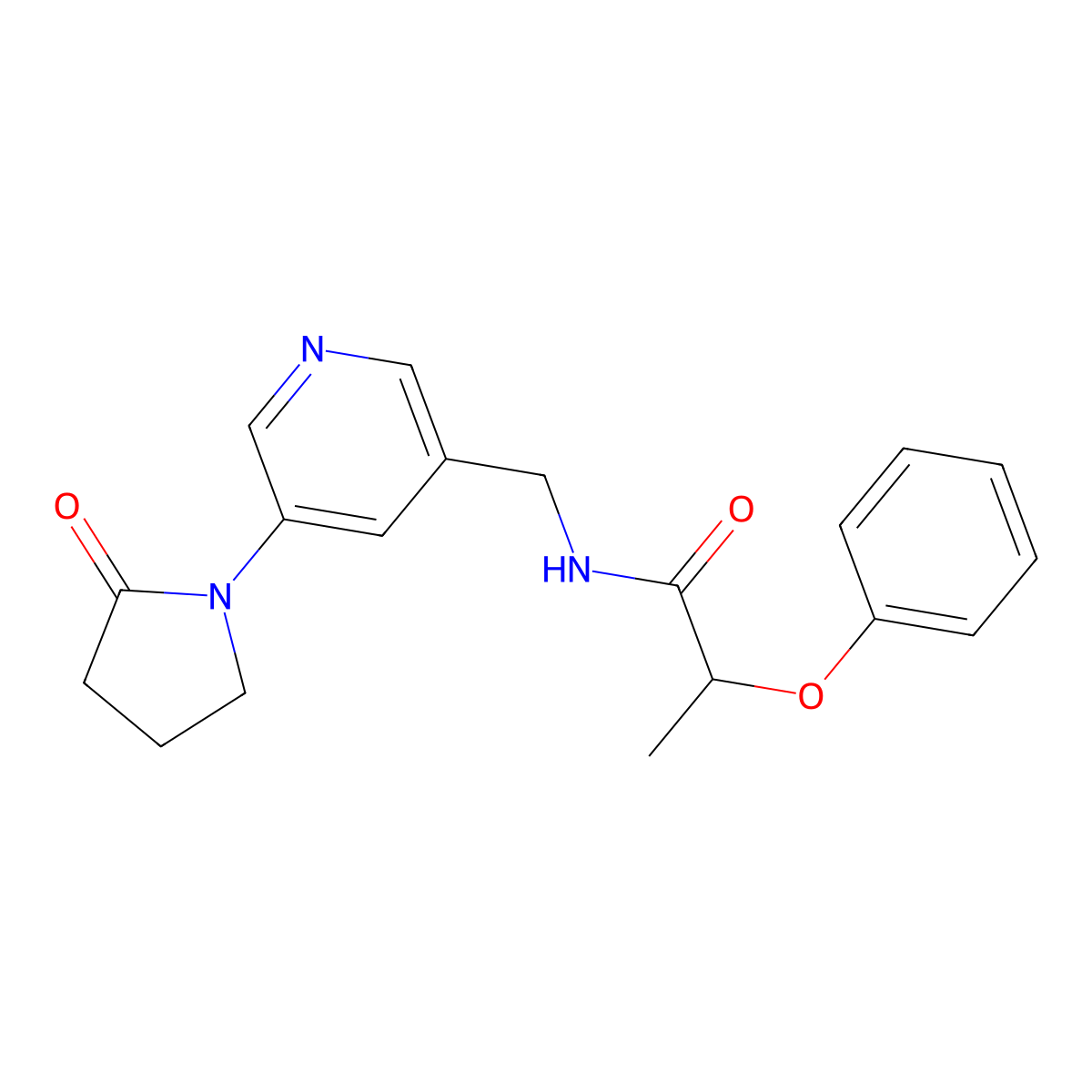 N-{[5-(2-oxopyrrolidin-1-yl)pyridin-3-yl]methyl}-2-phenoxypropanamide molecular structure, CAS 2097896-15-4