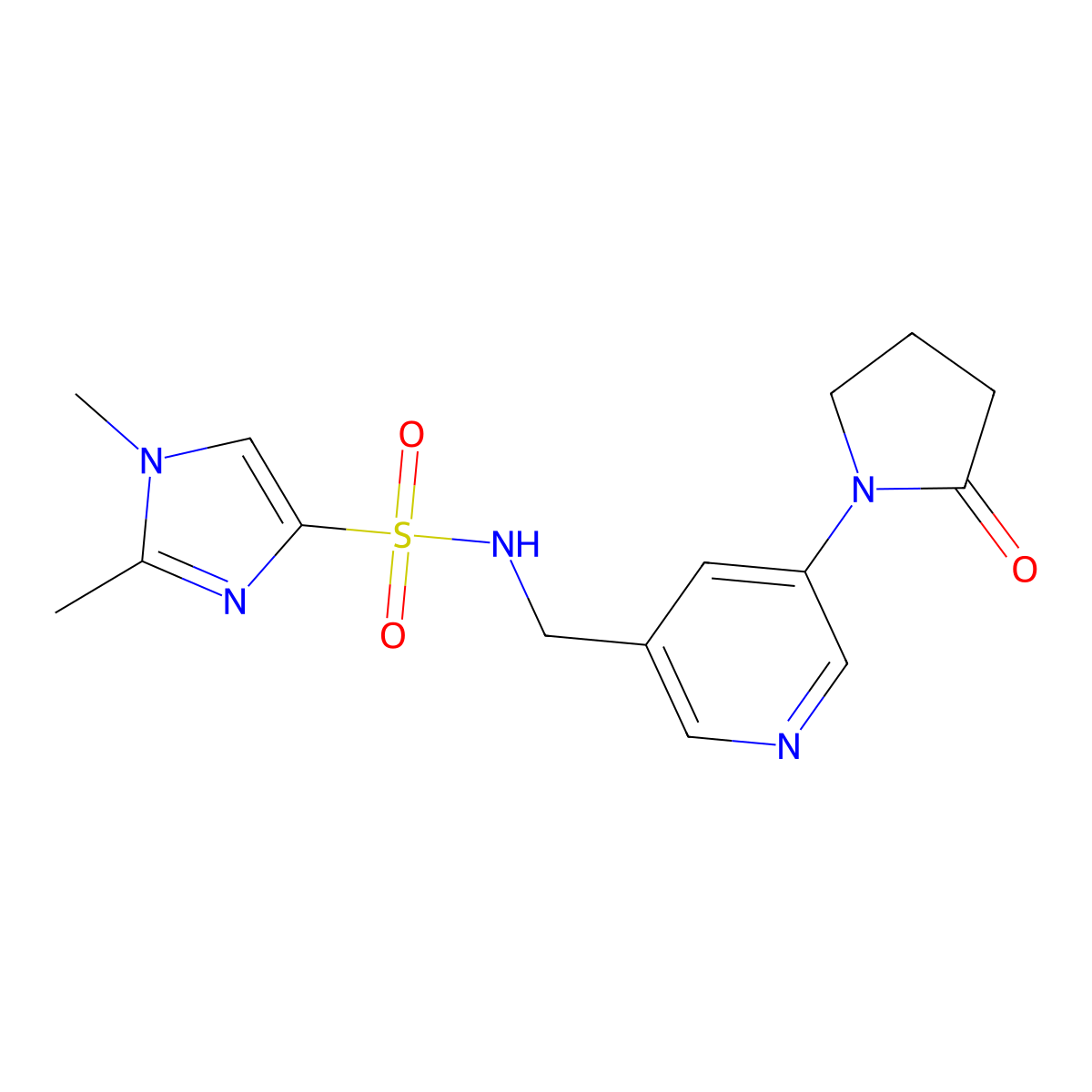 1,2-dimethyl-N-{[5-(2-oxopyrrolidin-1-yl)pyridin-3-yl]methyl}-1H-imidazole-4-sulfonamide molecular structure, CAS 2097896-18-7