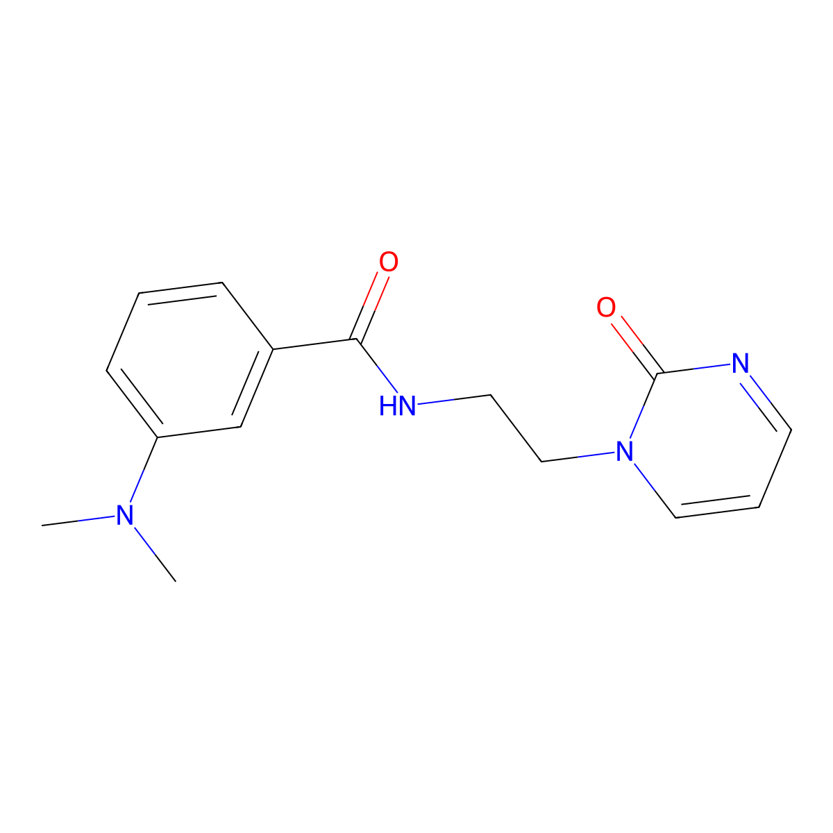 3-(dimethylamino)-N-(2-(2-oxopyrimidin-1(2H)-yl)ethyl)benzamide molecular structure, CAS 2097896-23-4