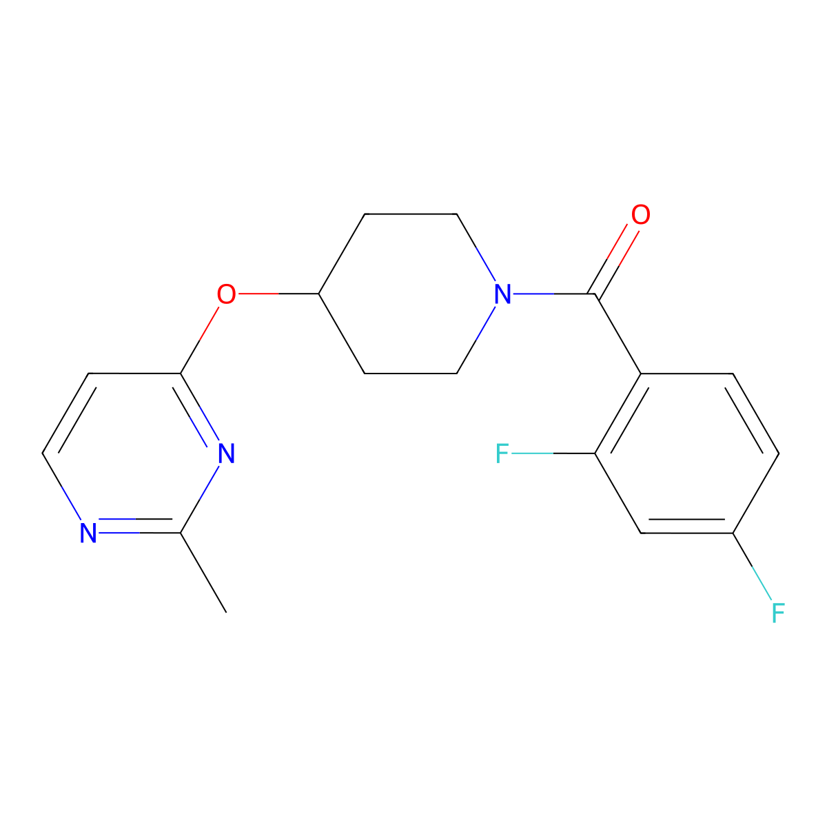 (2,4-Difluorophenyl)(4-((2-methylpyrimidin-4-yl)oxy)piperidin-1-yl)methanone molecular structure, CAS 2097896-24-5