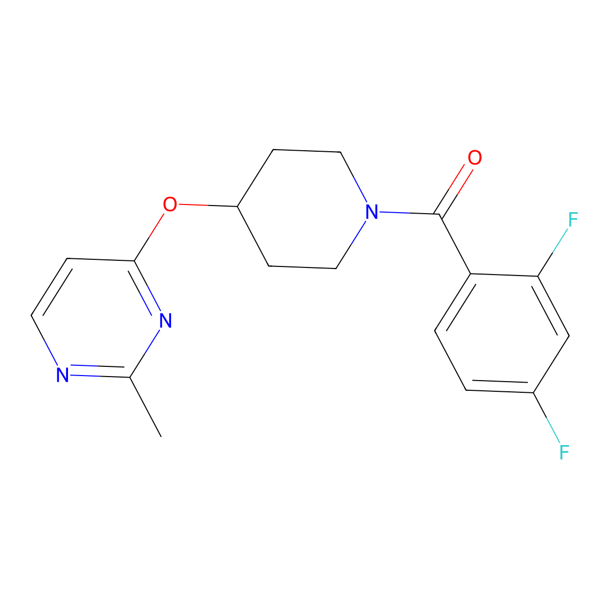 (2,4-Difluorophenyl)(4-((2-methylpyrimidin-4-yl)oxy)piperidin-1-yl)methanone molecular structure, CAS 2097896-24-5