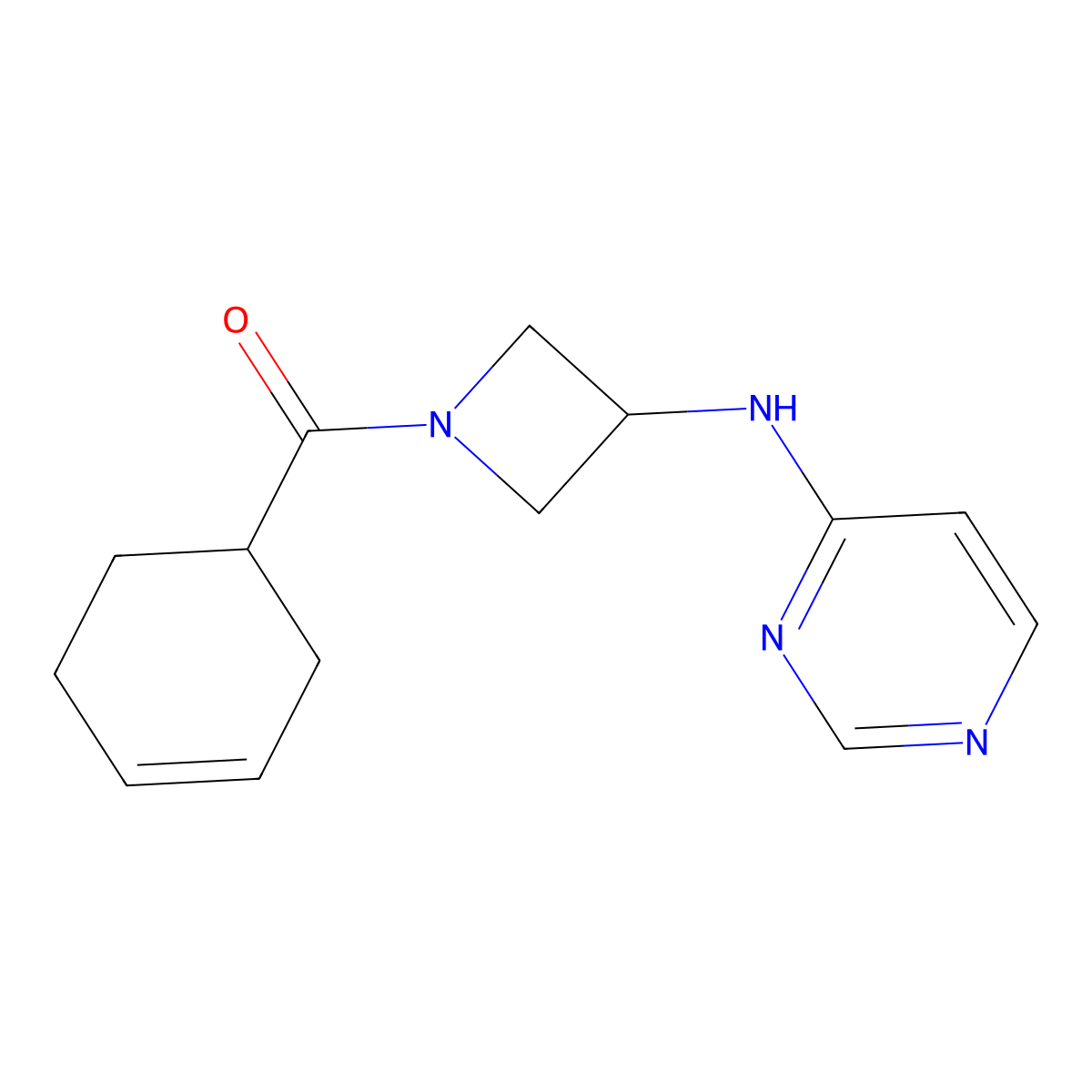 N-[1-(cyclohex-3-ene-1-carbonyl)azetidin-3-yl]pyrimidin-4-amine molecular structure, CAS 2097896-26-7