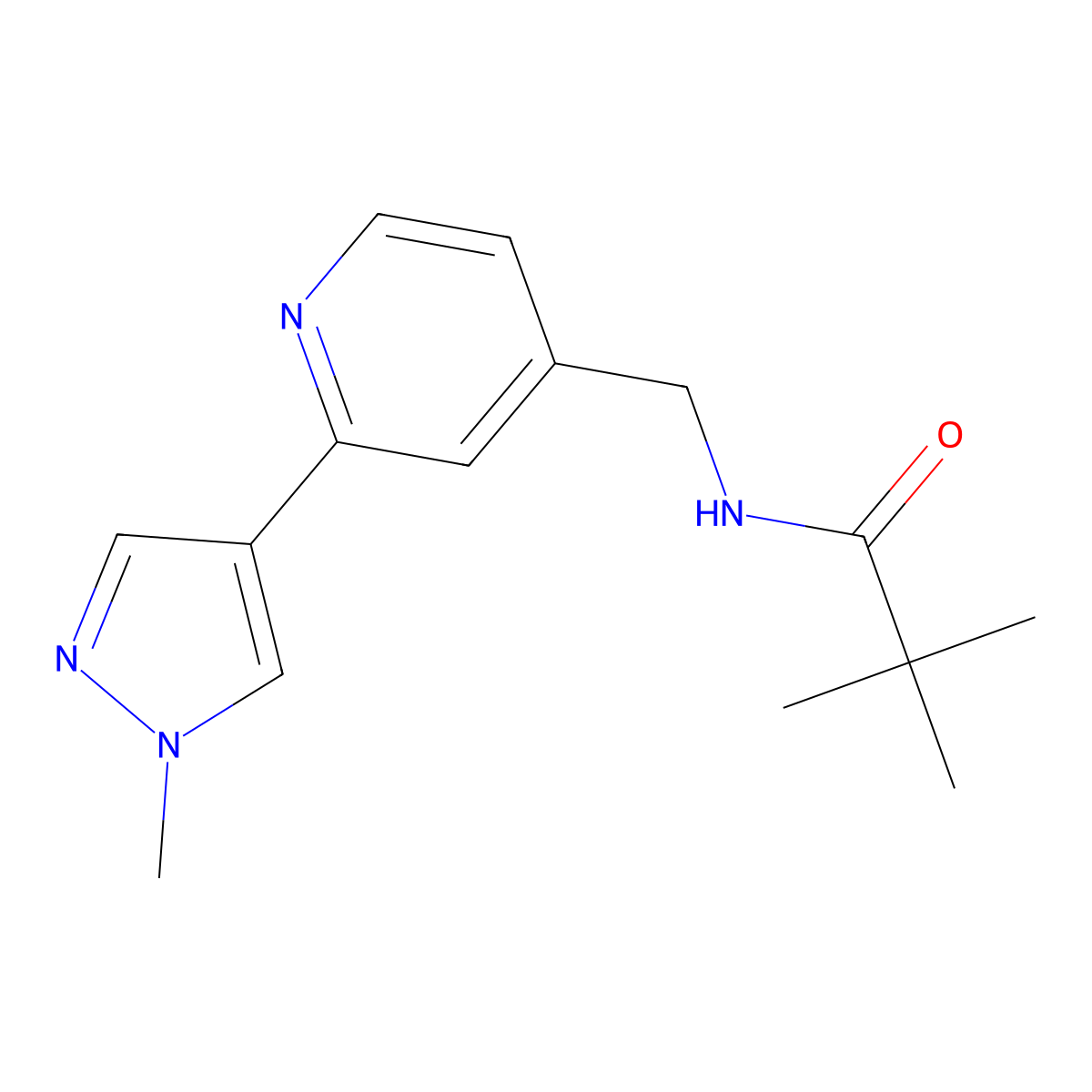 2,2-dimethyl-N-{[2-(1-methyl-1H-pyrazol-4-yl)pyridin-4-yl]methyl}propanamide molecular structure, CAS 2097896-27-8