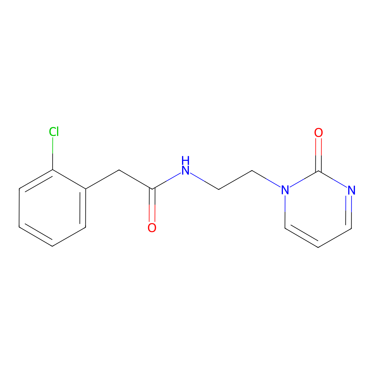2-(2-chlorophenyl)-N-(2-(2-oxopyrimidin-1(2H)-yl)ethyl)acetamide molecular structure, CAS 2097896-28-9