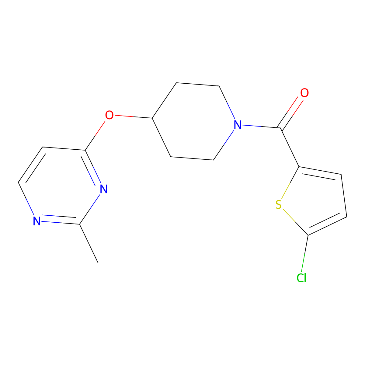 (5-Chlorothiophen-2-yl)(4-((2-methylpyrimidin-4-yl)oxy)piperidin-1-yl)methanone molecular structure, CAS 2097896-32-5