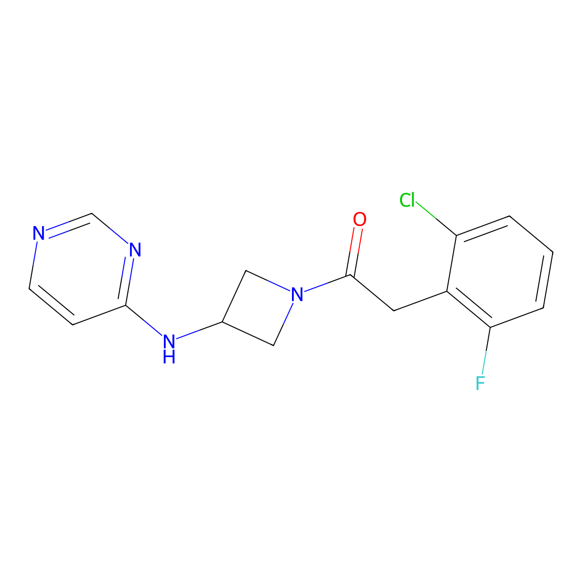 2-(2-Chloro-6-fluorophenyl)-1-{3-[(pyrimidin-4-yl)amino]azetidin-1-yl}ethan-1-one molecular structure, CAS 2097896-35-8