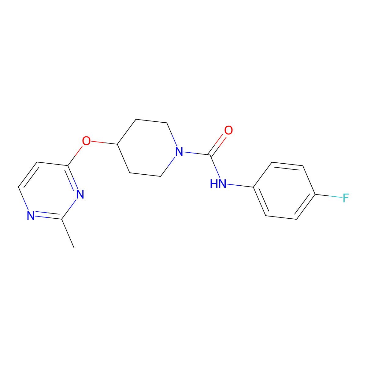 N-(4-fluorophenyl)-4-((2-methylpyrimidin-4-yl)oxy)piperidine-1-carboxamide molecular structure, CAS 2097896-36-9