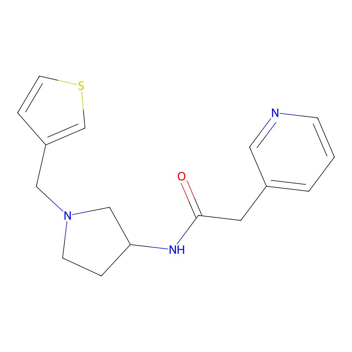 2-(pyridin-3-yl)-N-{1-[(thiophen-3-yl)methyl]pyrrolidin-3-yl}acetamide molecular structure, CAS 2097896-37-0