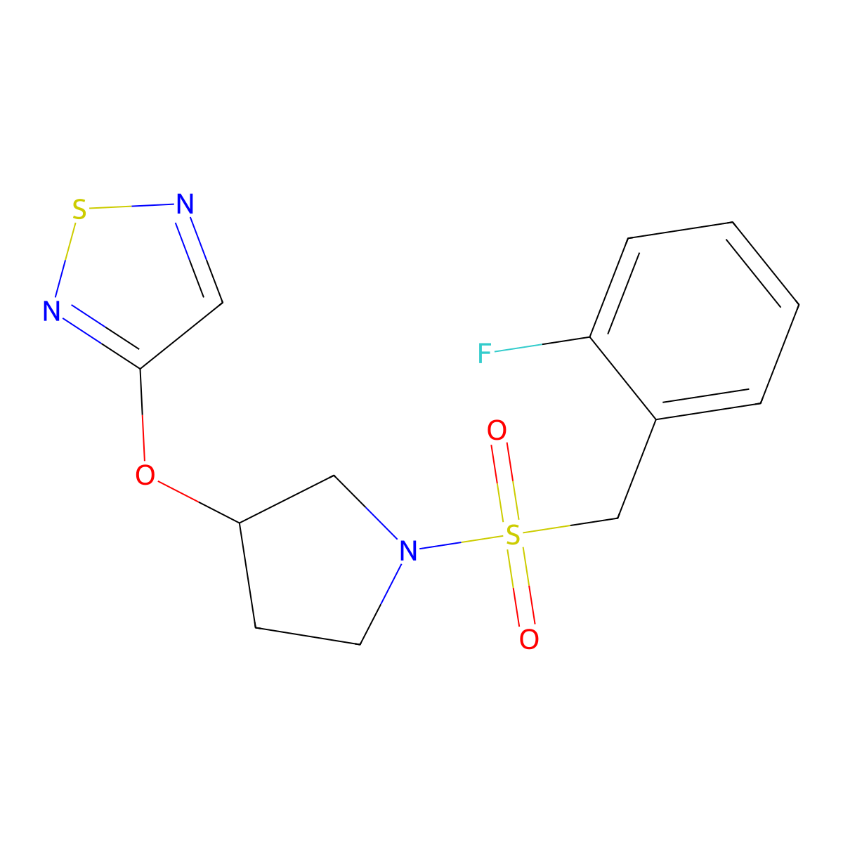 3-({1-[(2-Fluorophenyl)methanesulfonyl]pyrrolidin-3-yl}oxy)-1,2,5-thiadiazole molecular structure, CAS 2097896-40-5