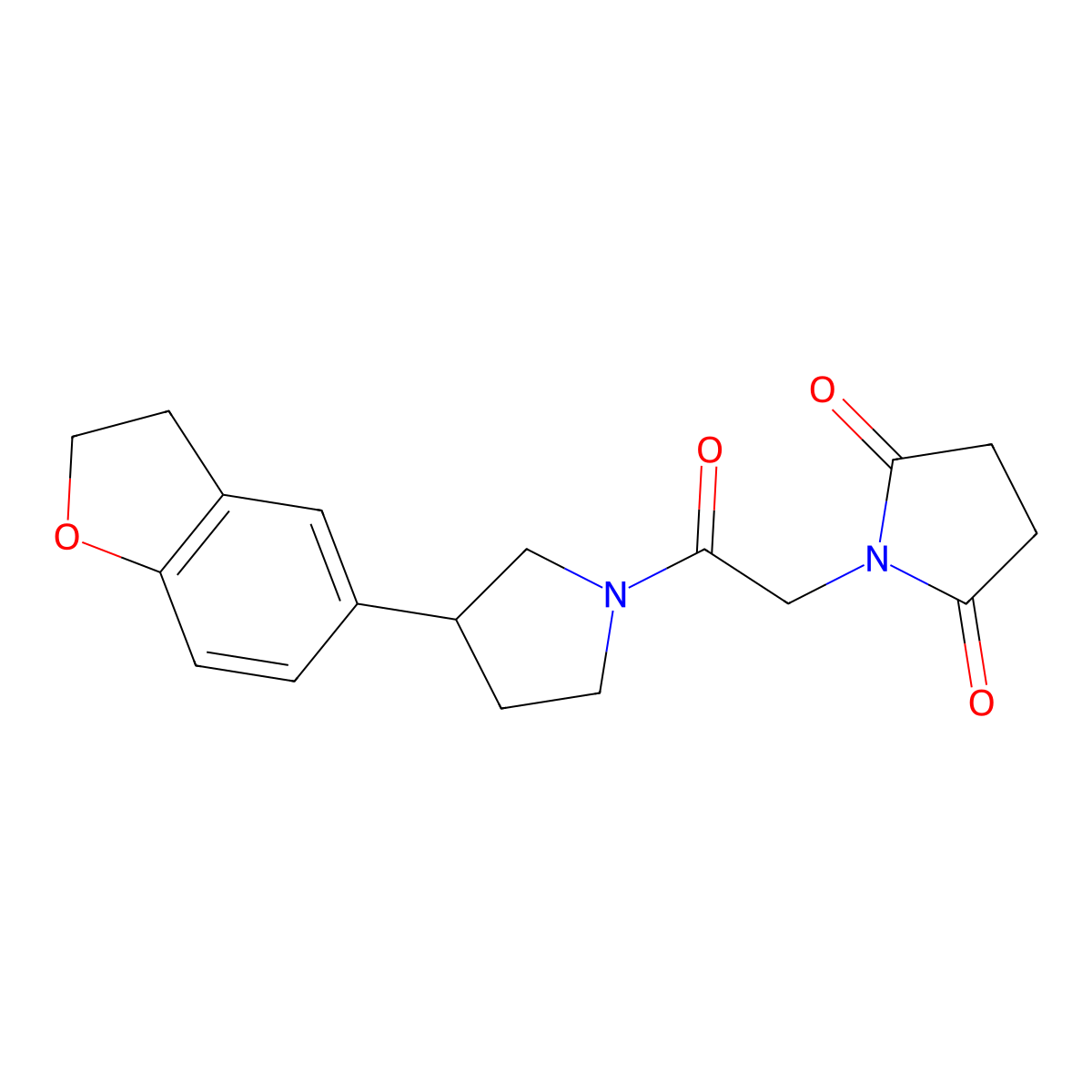1-{2-[3-(2,3-Dihydro-1-benzofuran-5-yl)pyrrolidin-1-yl]-2-oxoethyl}pyrrolidine-2,5-dione molecular structure, CAS 2097896-41-6
