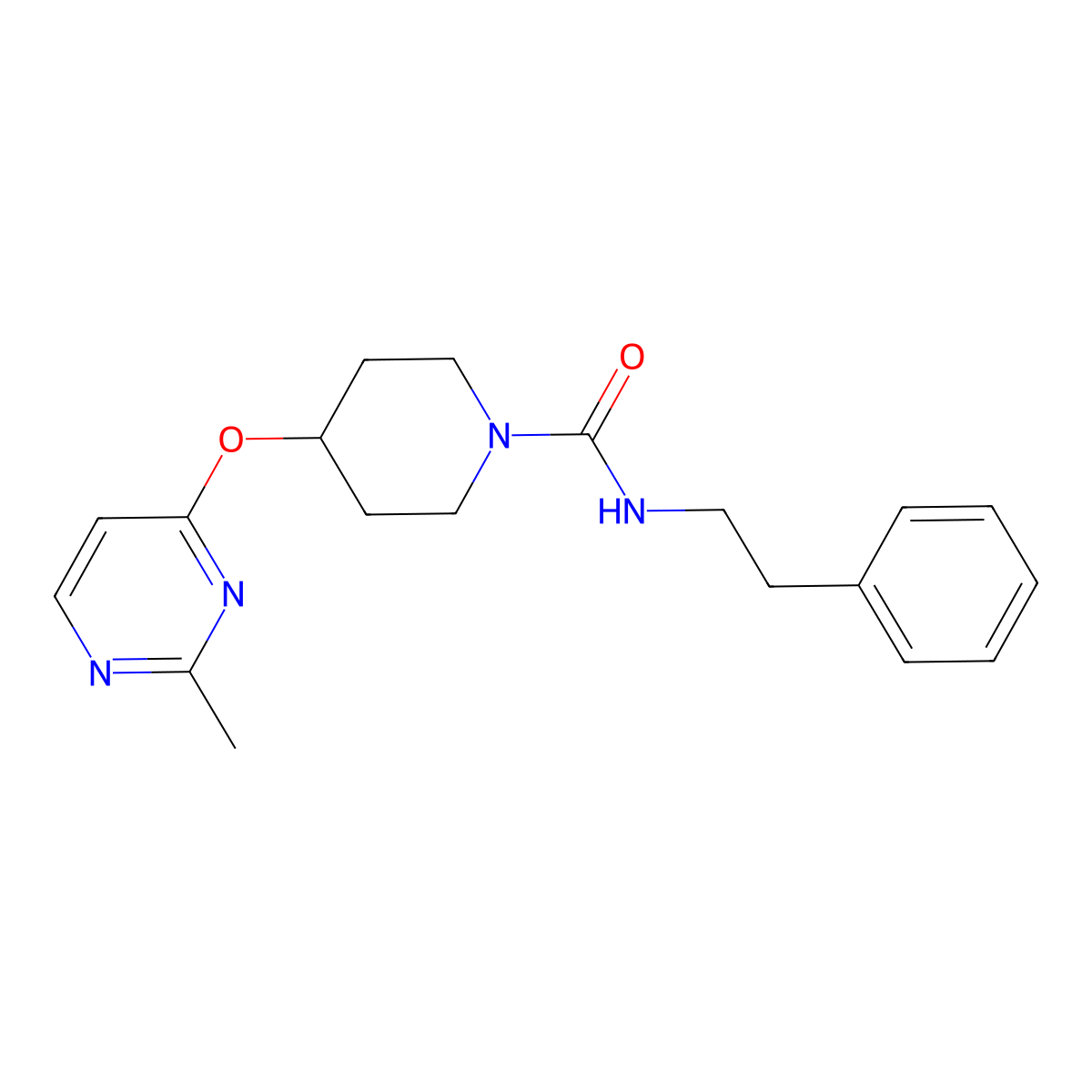 4-((2-methylpyrimidin-4-yl)oxy)-N-phenethylpiperidine-1-carboxamide molecular structure, CAS 2097896-42-7
