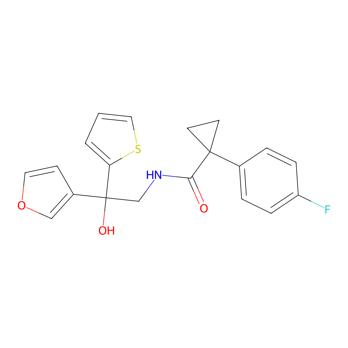 1-(4-fluorophenyl)-N-[2-(furan-3-yl)-2-hydroxy-2-(thiophen-2-yl)ethyl]cyclopropane-1-carboxamide molecular structure, CAS 2097896-43-8