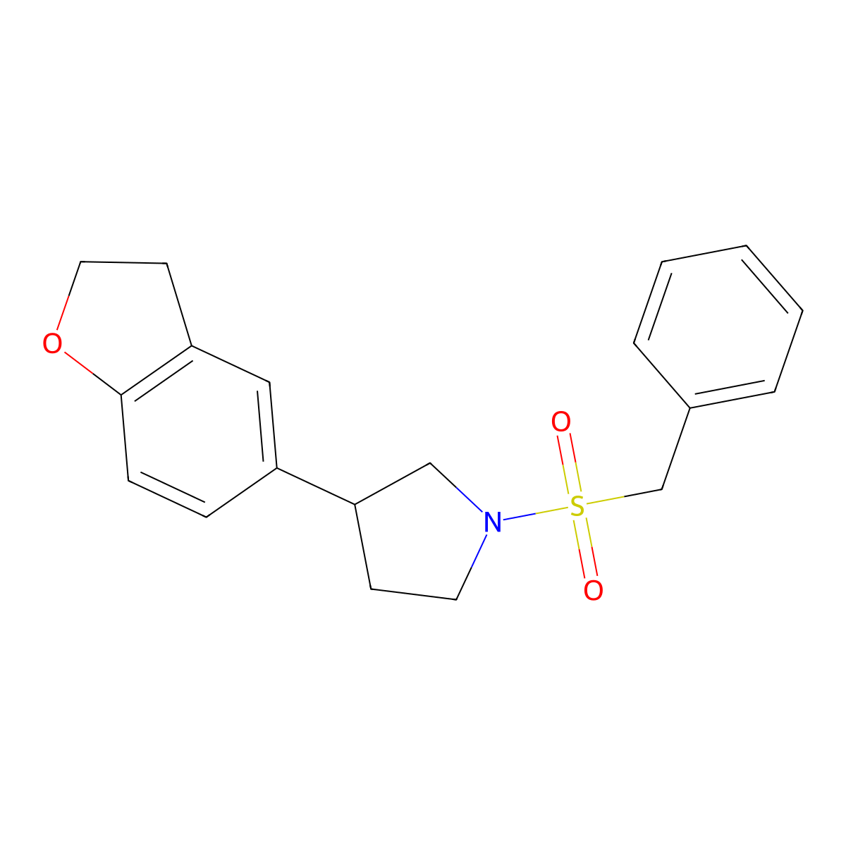 3-(2,3-Dihydro-1-benzofuran-5-yl)-1-phenylmethanesulfonylpyrrolidine molecular structure, CAS 2097896-52-9