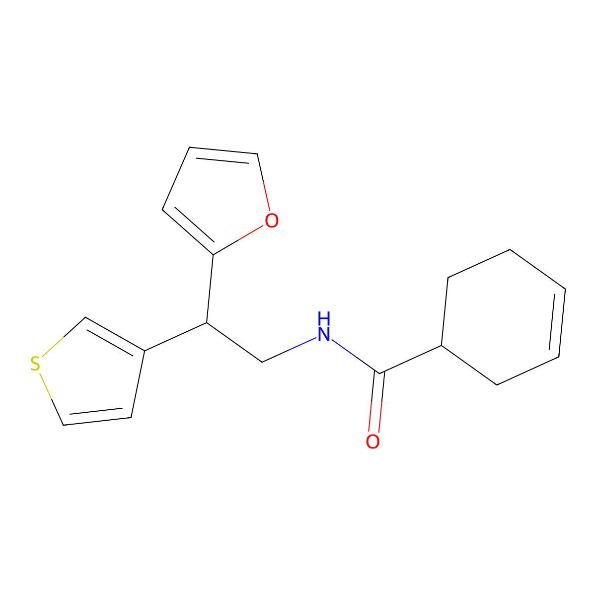 N-(2-(furan-2-yl)-2-(thiophen-3-yl)ethyl)cyclohex-3-ene-1-carboxamide molecular structure, CAS 2097896-56-3