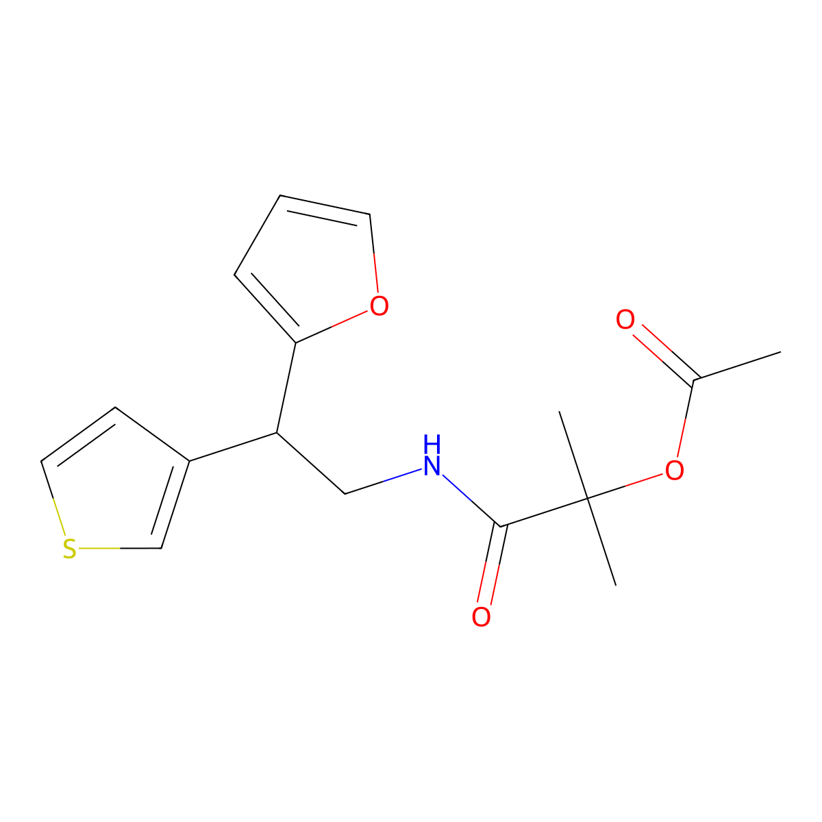 1-{[2-(Furan-2-yl)-2-(thiophen-3-yl)ethyl]carbamoyl}-1-methylethyl acetate molecular structure, CAS 2097896-65-4