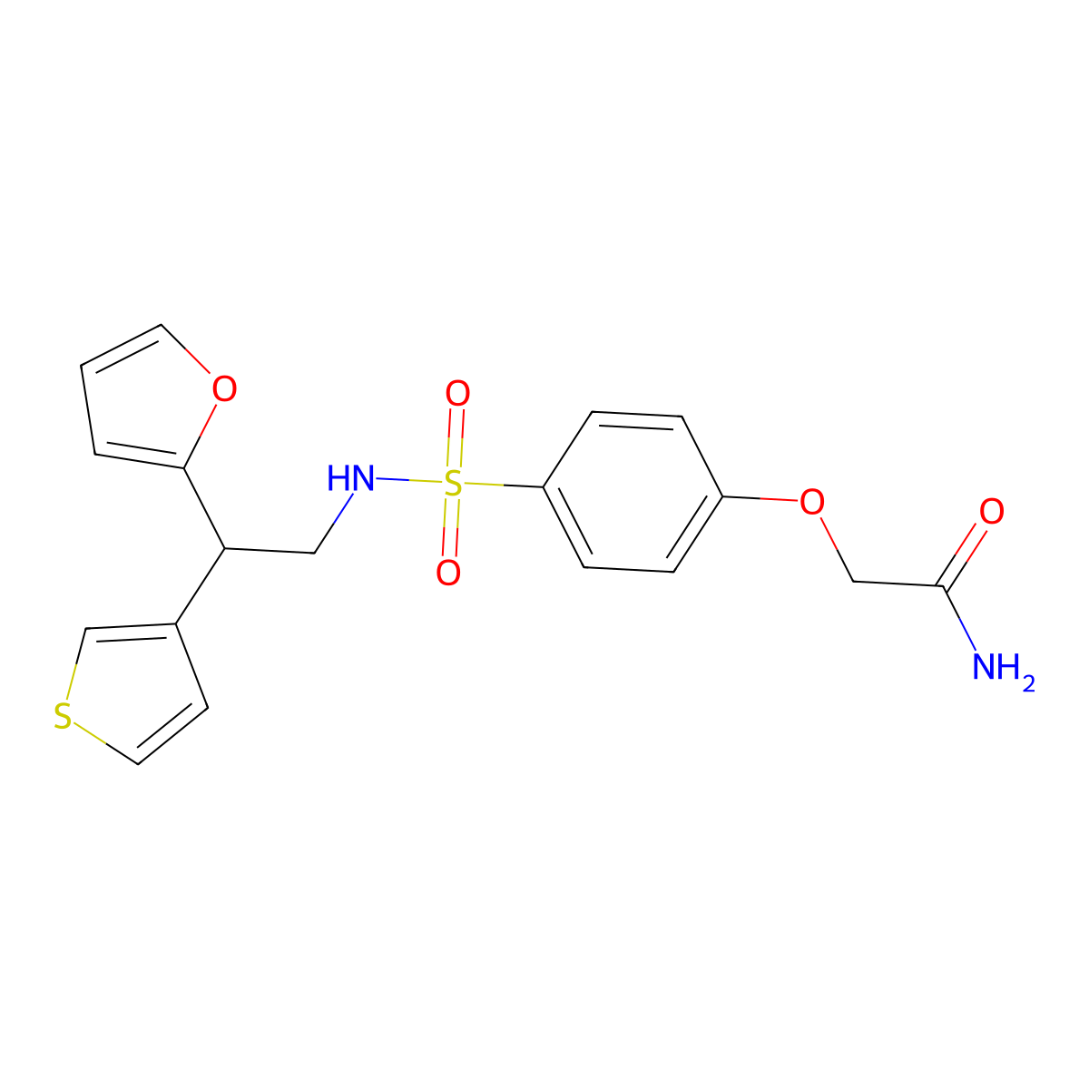 2-(4-{[2-(Furan-2-yl)-2-(thiophen-3-yl)ethyl]sulfamoyl}phenoxy)acetamide molecular structure, CAS 2097896-69-8